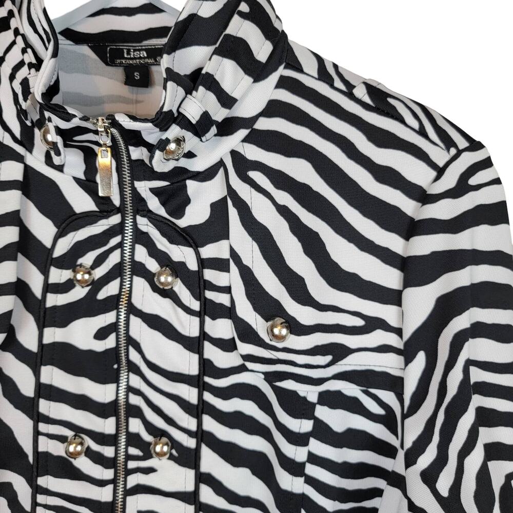 NEW Lisa International Animal Print Zebra Moto Zip Front Jacket Size Small - Picture 4 of 8